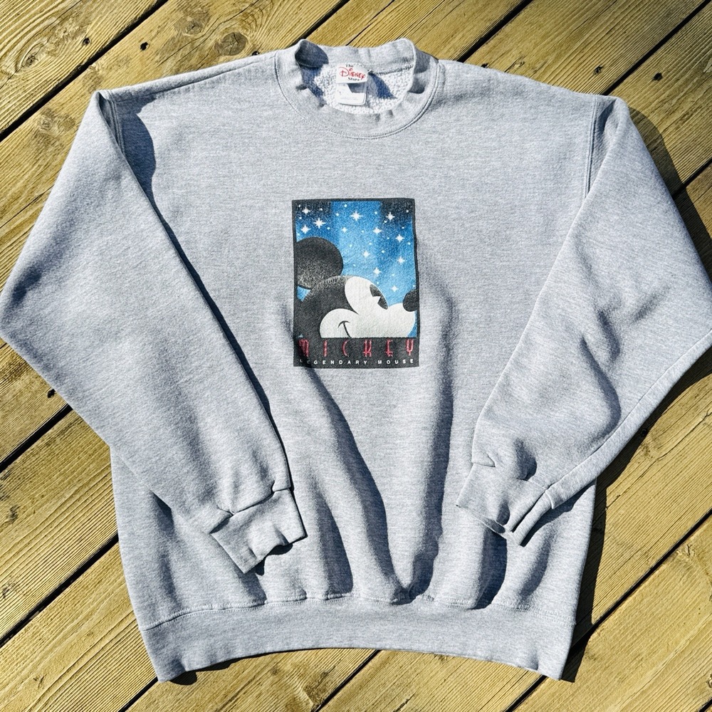 Vintage Disney Mickey Mouse Sweatshirt 90s Crewneck Graphic Gray L